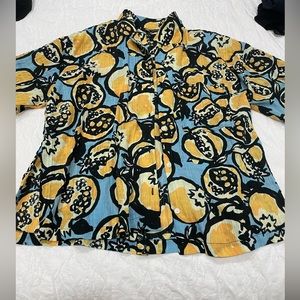 Wmns Zara blue & orange fruit print button up Size Xs